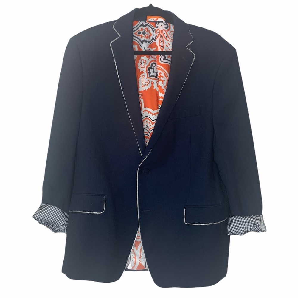 TALLIA Navy Blazer with Orange Paisley Lining